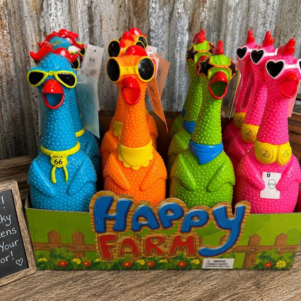 12" Squeaky Chicken Toy with Sunglasses Pick Your Color